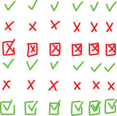 Hand-Drawn Check Mark & Cross Icons Set – Doodle Ticks, X Symbols & Checkbox Sketches