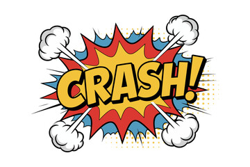 Fototapeta premium Crash comic book style speech bubble with dramatic explosion, impact, and smoke effect. graphic novel illustration element for sound and action.