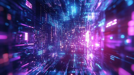 Fototapeta premium Moving through digital data tunnel cyberspace network