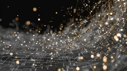 Digital network connecting data points in an abstract technology background