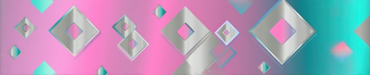 A vibrant abstract design features diamond shapes with varying sizes in a gradient background