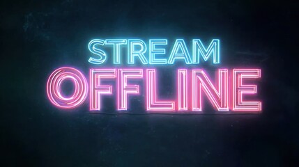 Obraz premium Text displaying offline stream status in vibrant blue and pink neon colors against a dark background