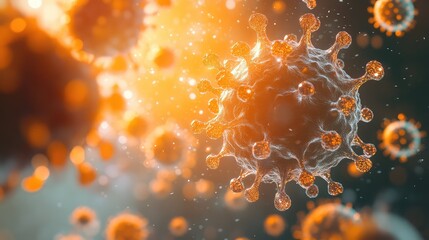 Microscopic view showing virus cells spreading in body