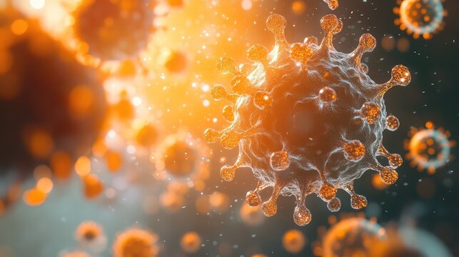 Microscopic view showing virus cells spreading in body