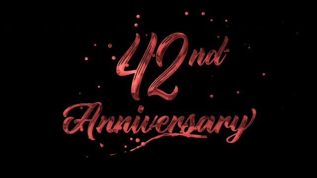 42nd anniversary text animation in red metallic effect. suitable for celebrating special occasions, invitations, anniversary cards and social media. Includes alpha channel for any background.