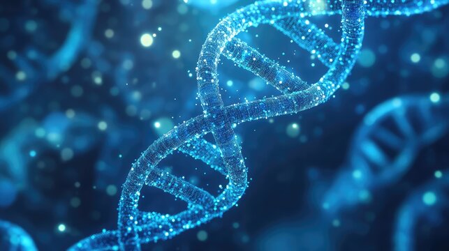 Dna helix structure glowing blue presenting genetic concept
