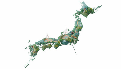 3D Isometric Map of Japan Showcasing Diverse Landscapes and Cities