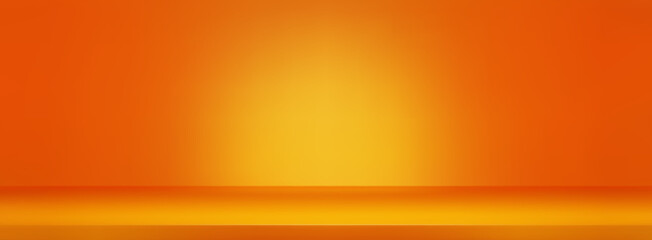Orange gradient background for showroom studio design. Vector realistic illustration of vibrant yellow wallpaper with spot light beam on podium, plain product presentation backdrop in autumn color