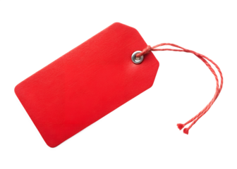 red blank price tag label on white transparent background