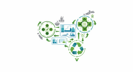 Circular Economy Concept Illustrating Resource Management and Sustainability with Recycling Symbols and Industrial Processes