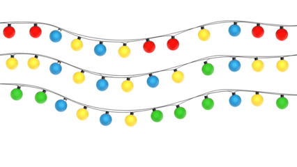 Festive string lights colourful vector illustration for holiday decorations isolated on white background