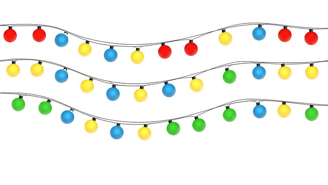 Festive string lights colourful vector illustration for holiday decorations isolated on white background - Powered by Adobe