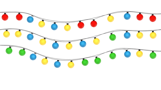 Festive string lights colourful vector illustration for holiday decorations isolated on white background