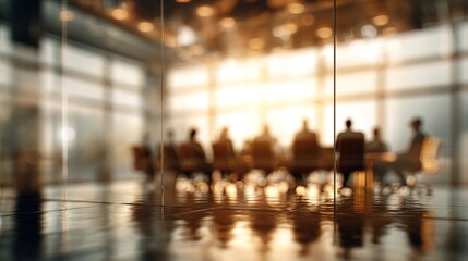 Defocused board meeting background behind glass wall. High quality. High quality