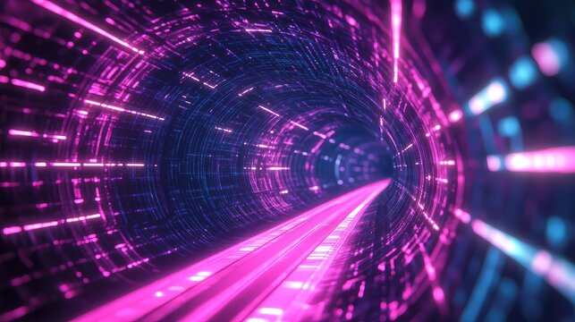 Digital data moving through technology light speed tunnel