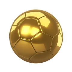 Shiny golden soccer ball with hexagonal panels isolated on transparent background