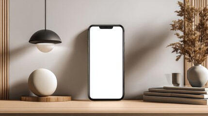 Showcasing minimalist smartphone design modern home product photography indoor eye-level contemporary aesthetics
