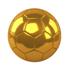 Shiny golden soccer ball with hexagonal panels isolated on transparent background