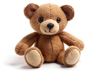 Obraz premium cute brown teddy bear plush toy on white background