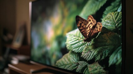 Captivating butterfly display on television home nature photography indoor close-up wildlife inspiration