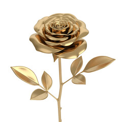 Luxurious golden rose with detailed petals and stem isolated on transparent background