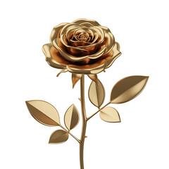 Exquisite golden rose with detailed petals and leaves isolated on transparent background
