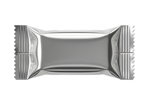 Silver foil wrapper for a small candy or chocolate isolated on transparent background