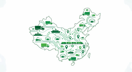 Dynamic visualization of China's comprehensive logistics and transportation network, depicting efficient supply chain connectivity and strategic distribution pathways across the nation