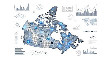 Canada's Digital Transformation A Futuristic Map Illustrating Technological Advancements and Data Analysis