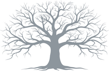 Obraz premium Bare Tree Silhouette with Intricate Branches and Roots vector illustration