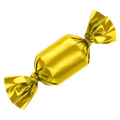A single golden wrapped candy with twisted ends isolated on transparent background