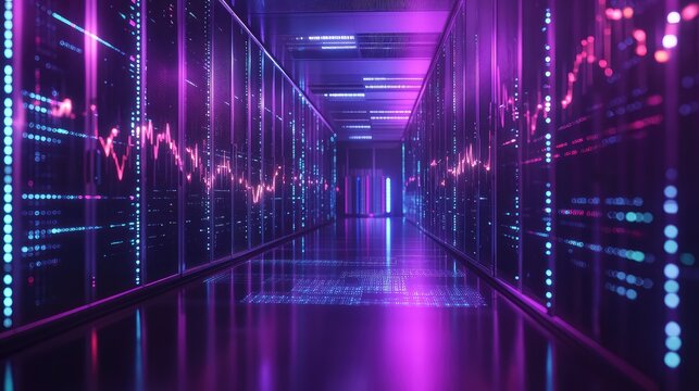 Futuristic data center managing big data and financial market analytics - Powered by Adobe