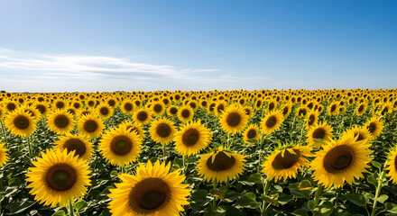 Fototapeta premium A vibrant and expansive field of blooming yellow sunflowers.
