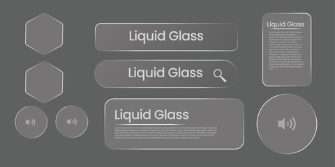 liquid glass Set vector elements with realistic glow effect. Liquid glass effect for smartphone icon interface isolated vector illustration