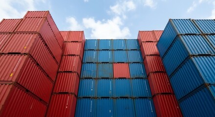 Stacked Shipping Containers Logistics, Transportation, and International Trade