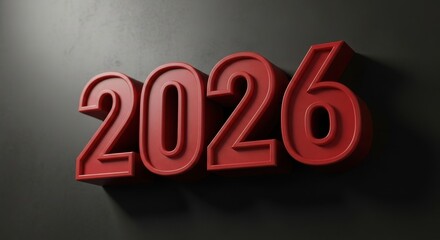 Red 2026 number on a dark gray background representing the year suitable for presentations and graphics