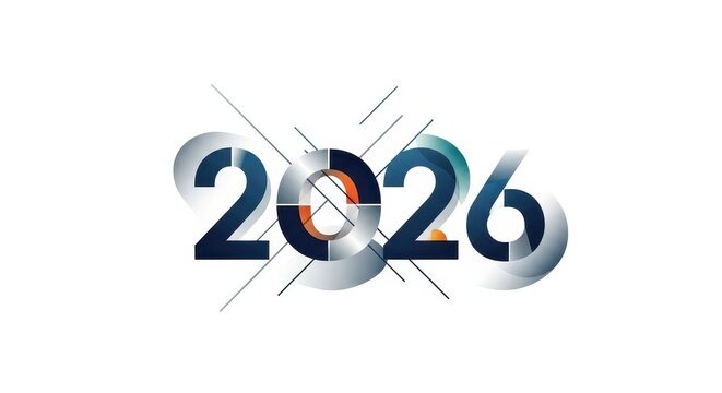 Modern 2026 logo design abstract geometric shapes and lines isolated on a white background