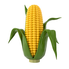 Fresh yellow corn cob with green husks isolated on transparent background