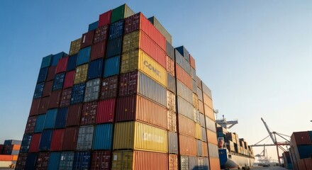 Stacked Shipping Containers at Port International Logistics and Global Trade