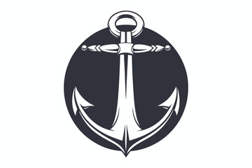 Nautical anchor inside dark circle presents a simple vintage maritime symbol illustration