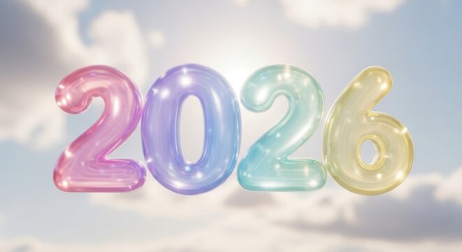 Shiny 2026 balloons floating in the sky a festive and colorful illustration for New Years celebrations isolated on a sky background