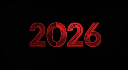Glowing red 2026 number on black background representing the year for use in presentations and designs