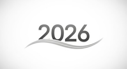Elegant 2026 logo design with a flowing wave element isolated on a white background