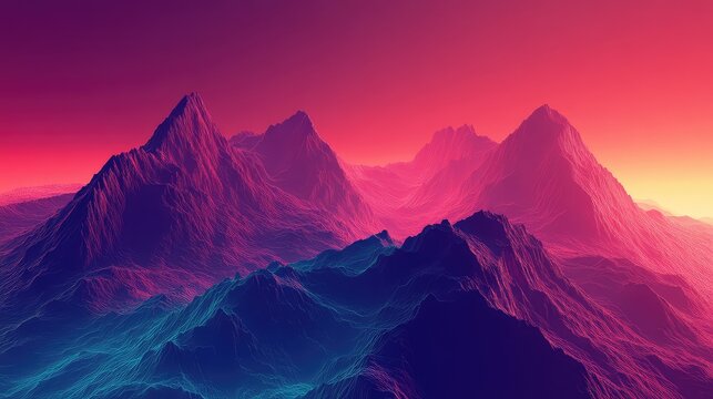 Abstract mountain landscape glowing with gradient neon colors - Powered by Adobe