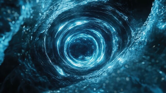 Blue glowing vortex creating an abstract energy tunnel - Powered by Adobe