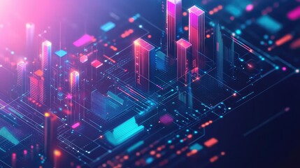 Digital city visualizing data analysis and network connections