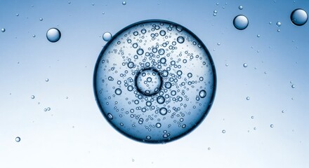 Microscopic View of a Bubble with Inner Bubbles and Air Bubbles, Light Blue Background