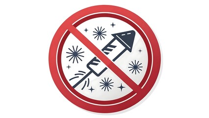No Fireworks Prohibition Sign: Vector Icon with Rocket and Stars