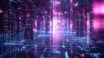 Digital network grid creating abstract data hallway