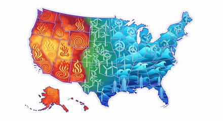 United States Energy Map Illustrating Renewable Energy Sources & Power Generation